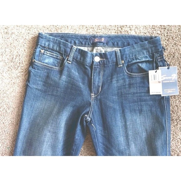 7 For All Mankind Womens Crop Jeans Size 12 Straight Zipper Leg Clark Blue New - Picture 4 of 10